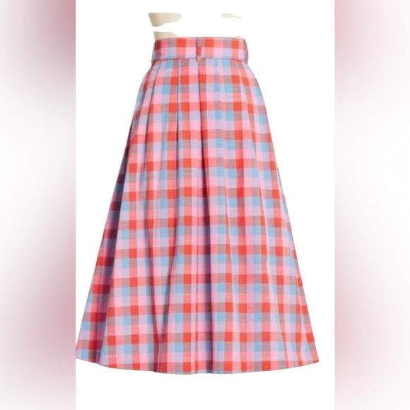 ModCloth x Barbie Retro Plaid A Line Skirt Pink, Red, Blue Pockets Sz 12 - Picture 2 of 7